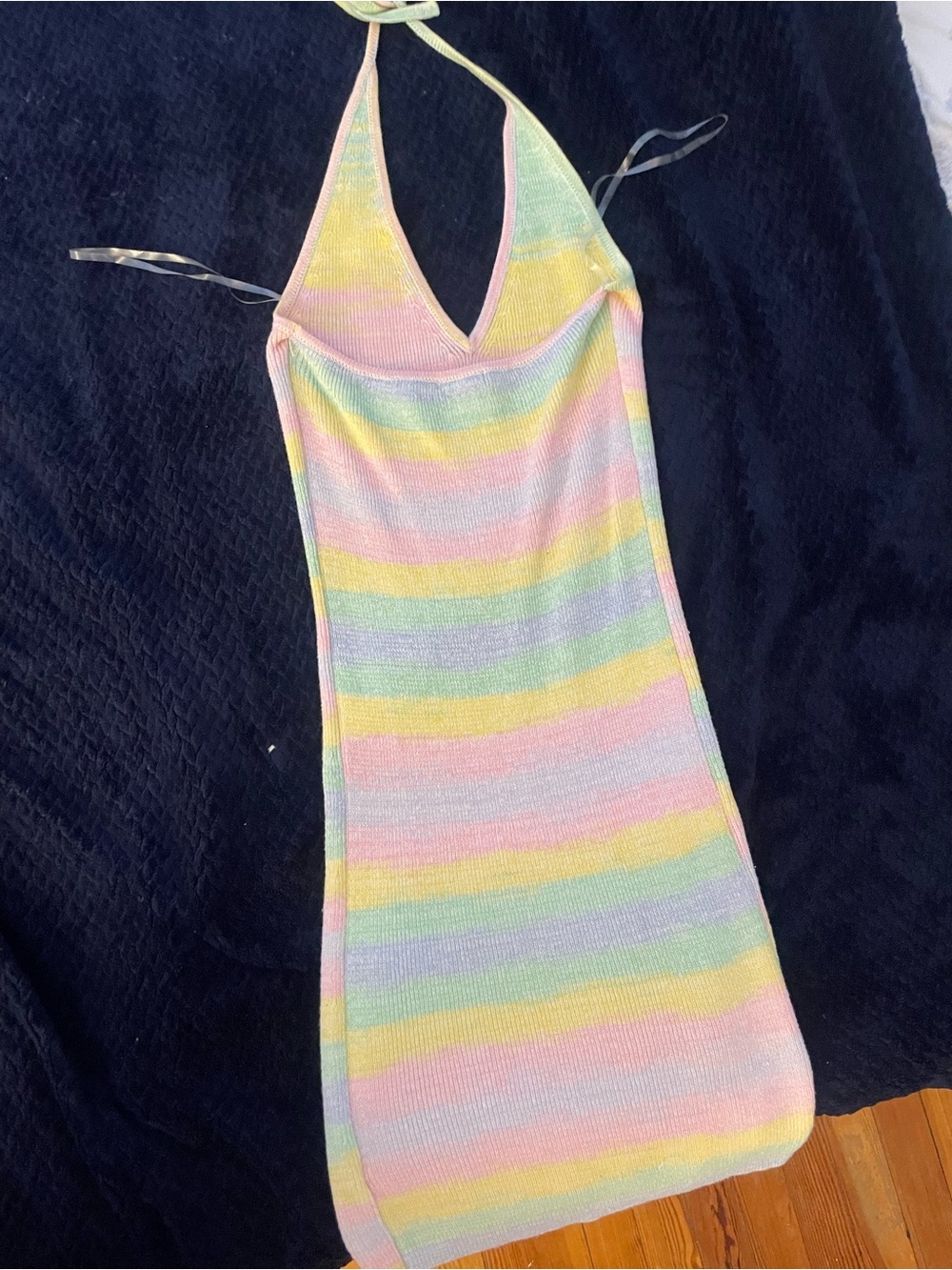 🌸🩵🐣Pastel Striped Halter Knit Dress - Picture 3 of 3